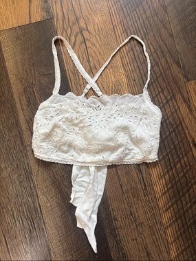 Free People Intimately White Embroidered Eyelet Dainty Smocked Bralette Sz M